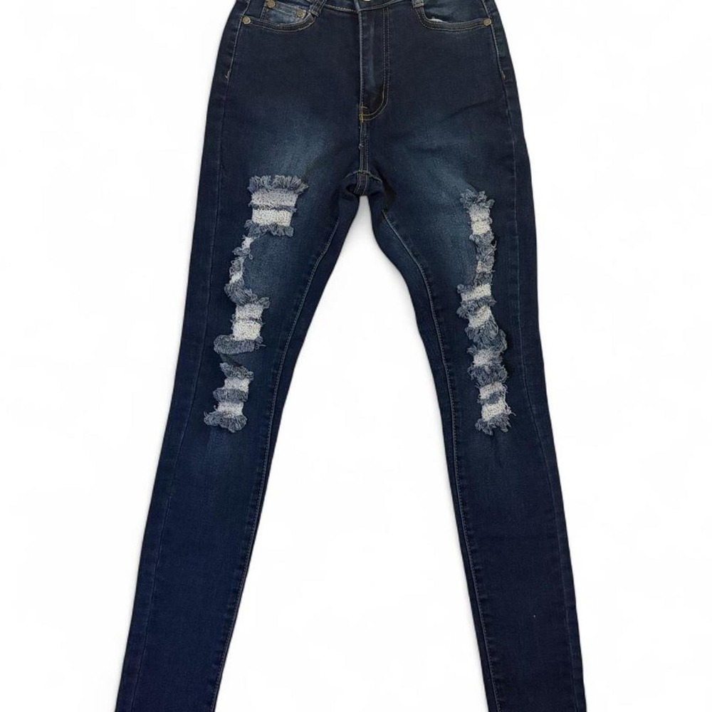 B.O.B. Jeans Womens 0 Navy Blue Distressed Ripped Skinny High Rise Stretch Denim